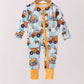 Yellow construction trucks bamboo romper
