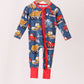 Navy tractor print bamboo romper