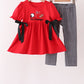 Red Georgia Go Dawgs Embroidery Bow Pants Set
