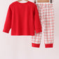 Red Santa Applique Plaid Pants Set