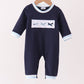 Navy Airplane Embroidery Romper