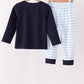 Navy Airplane Embroidery Pants Set