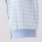 Blue train embroidery gingham romper