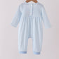 Blue train embroidery gingham romper