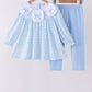 Blue bow embroidery pants set