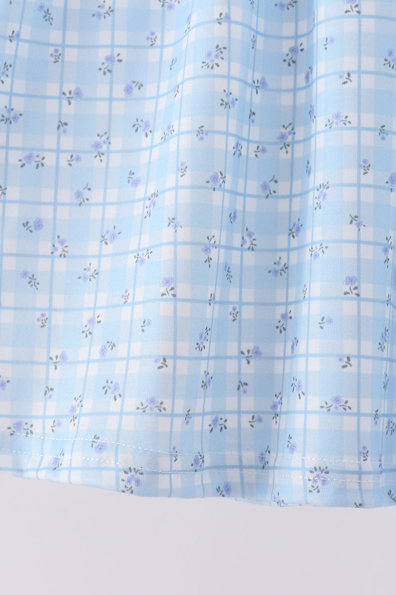 Blue bow embroidery pants set