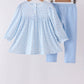 Blue bow embroidery pants set