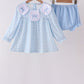 Blue bow embroidery bloomer set