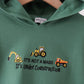 Green construction vehicle embroidery hoodie