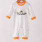 Gray stripe construction vehicle embroidery romper