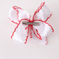 Red candy cane embroidery crochet edge hair bow
