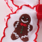 Red gingerbread embroidery crochet edge hair bow