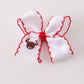 Red reindeer embroidery crochet edge hair bow