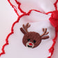 Red reindeer embroidery crochet edge hair bow