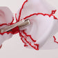 Red reindeer embroidery crochet edge hair bow