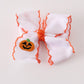 Orange Jack-O-Lantern embroidery crochet edge hair bow