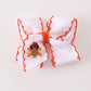 Rust turkey embroidery crochet edge hair bow
