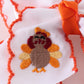 Rust turkey embroidery crochet edge hair bow