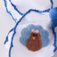 Blue turkey embroidery crochet edge hair bow
