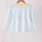 Blue Excavator Applique Stripe Top