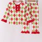 Red grinch print ruffle pajama set