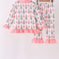 Pink Christmas Tree Bow Ruffle Pajama Set