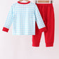 Blue puppy embroidery gingham jogger set