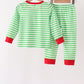 Green stripe grinch embroidery pajama set