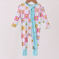 Blue smiling checkered ruffle bamboo romper