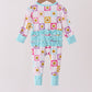 Blue smiling checkered ruffle bamboo romper