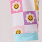 Blue smiling checkered ruffle bamboo pajama set