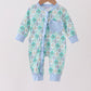 Green santa print ruffle romper