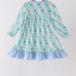 Green santa print ruffle dress