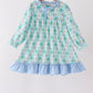 Green santa print ruffle dress