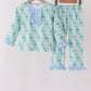 Green santa print ruffle pajama set