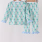 Green santa print ruffle pajama set