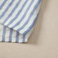 Sky Blue Stripe Leopard Trim V Neck Button Down Half Sleeve Shirt