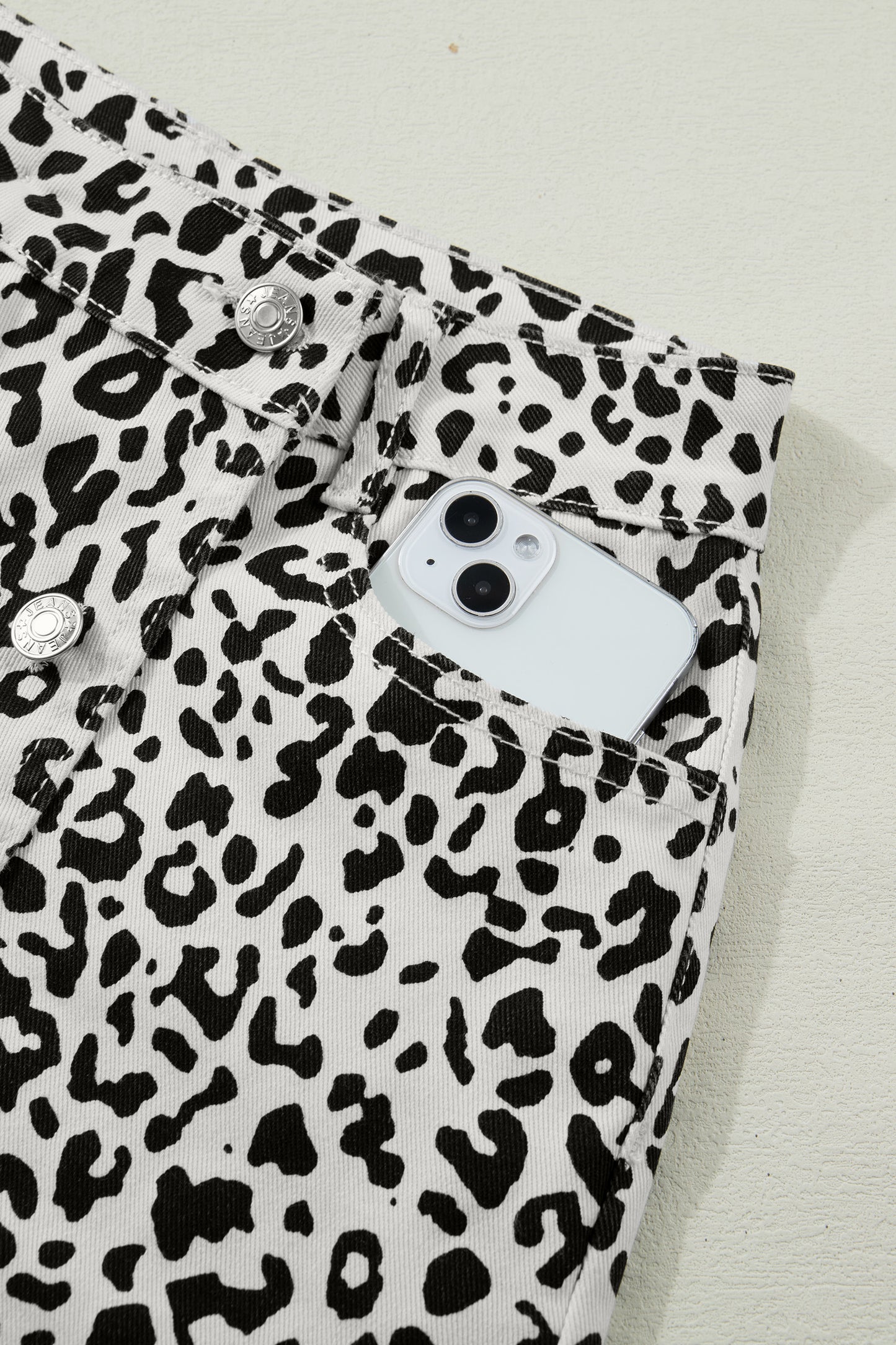 Brown Leopard Print Button Overlap Denim Shorts