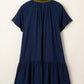 Navy Blue Button Detail Leopard Metallic Trim Short Sleeve Tunic Dress