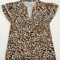 Khaki Plus Size Leopard Print Stitch Detail Ruffled Short Sleeve Blouse