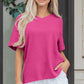 Strawberry Pink Waffle V Neck Short Sleeve Knit Top