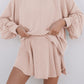 Jet Stream Corded Lantern Sleeve Top High Waist Ruffled Mini Skort Set