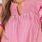 Rose Stripe Shirred Yoke Ruffled Short Sleeve Blouse