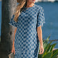 Sky Blue Frayed Hem Checkered Denim Mini Dress