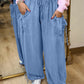 Beau Blue Drawstring Elastic Waist Pocketed Loose Denim Pants