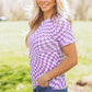 Purple Checkered Print Mock Neck Mesh T Shirt