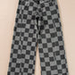 Dark Grey Checkered Denim Wide Leg Jeans