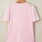 Light Pink Three Sweet Hearts Printed Sequin Trim Contrast Sleeve Patchwork Tee