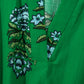 Green Floral Print Split Neck Shirred High Waist Ruffle Hem Maxi Dress