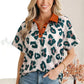 Casual Unique Leopard Print Button Contrast Collared Short Sleeve Blouse